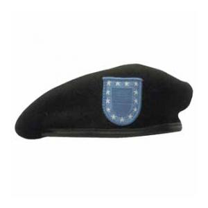Military Army Beret With Flash (Leather Sweatband)(Black)