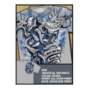 Navy 'Nautical Defiance' All-Over Printed Tee (Grey) 7.62 Design