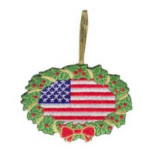 Embroidered American Flag Christmas Ornament
