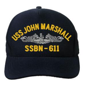 USS John Marshall SSBN-611 Cap with Silver Emblem (Dark Navy) (Direct Embroidered)