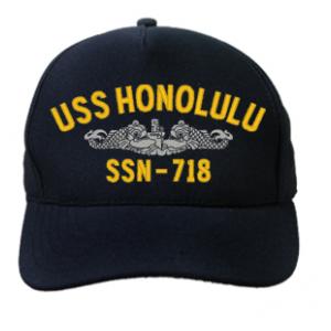 USS Honolulu SSN-718 Cap with Silver Emblem (Dark Navy) (Direct Embroidered)