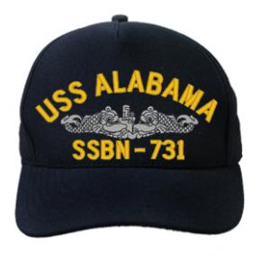 USS Alabama SSBN-731 Cap with Silver Emblem (Dark Navy) Direct Embroidered)