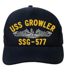 USS Growler SSG-577 Cap with Silver Emblem (Dark Navy) (Direct Embroidered)