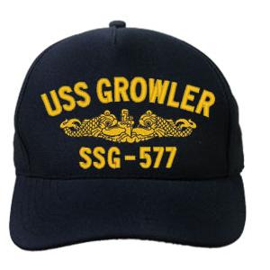USS Growler SSG-577 Cap with Gold Emblem (Dark Navy) (Direct Embroidered)