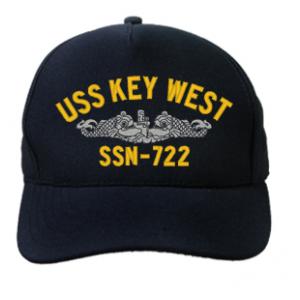 USS Key West SSN-722 Cap with Silver Emblem (Dark Navy) (Direct Embroidered)