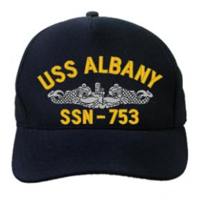 USS Albany SSN-753 Cap with Silver Emblem (Dark Navy) (Direct Embroidered)