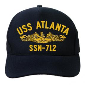 USS Atlanta SSN-712 Cap with Gold Emblem (Dark Navy) (Direct Embroidered)
