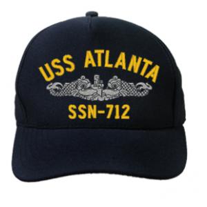 USS Atlanta SSN-712 Cap with Silver Emblem (Dark Navy) (Direct Embroidered)