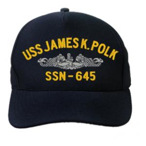 USS James K. Polk SSN-645 Cap with Silver Emblem (Dark Navy) (Direct Embroidered)