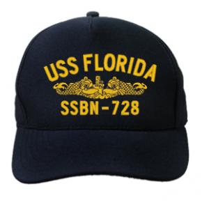 USS Florida SSBN-728 Cap with Gold Emblem (Dark Navy) (Direct Embroidered)