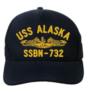 USS Alaska SSBN-732 Cap with Silver Emblem (Dark Navy) (Direct Embroidered)