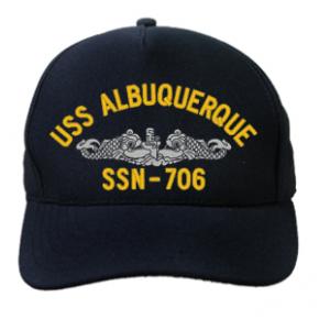 USS Albuquerque SSN-706 Cap with Silver Emblem (Dark Navy) (Direct Embroidered)