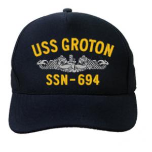 USS Groton SSN-694 Cap with Silver Emblem (Dark Navy) (Direct Embroidered)