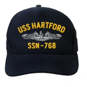 USS Hartford SSN-768 Cap with Silver Emblem (Dark Navy) (Direct Embroidered)