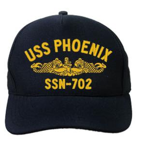 USS Phoenix SSN-702 Cap with Gold Emblem (Direct Embroidered)
