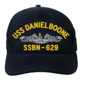 USS Daniel Boone SSBN-629 Cap with Silver Emblem (Dark Navy) (Direct Embroidered)