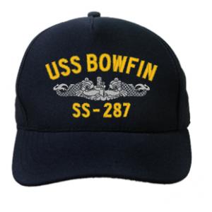 USS Bowfin SS-287 Cap with Silver Emblem (Dark Navy) (Direct Embroidered)