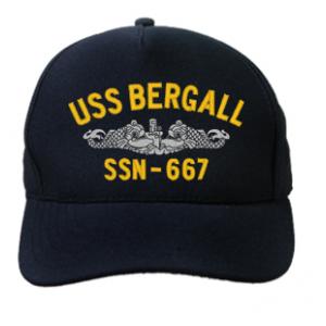 USS Bergall SSN-667 Cap with Silver Emblem (Dark Navy) (Direct Embroidered)