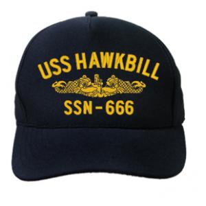 USS Hawkbill SSN-666 Cap with Gold Emblem (Dark Navy) (Direct Embroidered)
