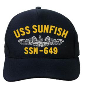 USS Sunfish SSN-649 Cap with Silver Emblem (Dark Navy) (Direct Embroidered)