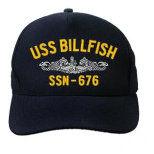 USS Billfish SSN-676 Cap with Silver Emblem (Dark Navy) (Direct Embroidered)