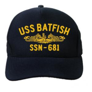 USS Batfish SSN-681 Cap with Gold Emblem (Dark Navy) (Direct Embroidered)