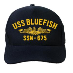 USS Bluefish SSN-675 Cap with Gold Emblem (Dark Navy) (Direct Embroidered)