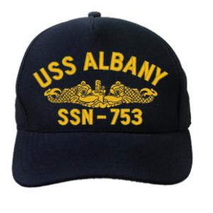 USS Albany SSN-753 Cap wtih Gold Emblem (Dark Navy) (Direct Embroidered)