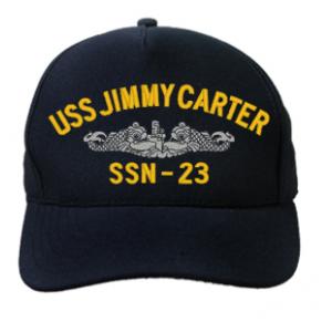 USS Jimmy Carter SSN-23 Cap with Silver Emblem (Dark Navy) (Direct Embroidered)