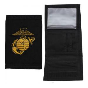 US Marine Corp Nylon Tri-Fold Wallet (Black) (Globe and Anchor)