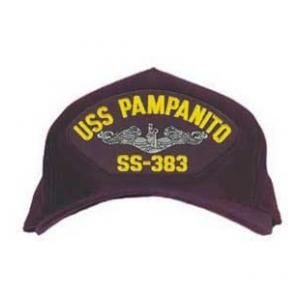 USS Pampanito SS-383 Cap with Silver Emblem (Dark Navy) (Direct Embroidered)