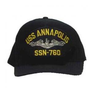 USS Annapolis SSN-760 Cap with Silver Emblem (Dark Navy) (Direct Embroidered)