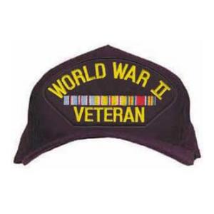 World War II Veteran Cap with 3 Ribbons (Pacific and American)(Dark Navy Cap)(Direct Embroidered)