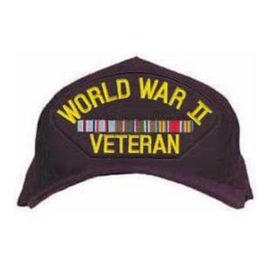 World War II Veteran Cap with 3 Ribbons (European and American)(Dark Navy Cap)(Direct Embroidered)