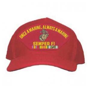 Once A Marine Always A Marine Semper Fi with Vietnam Ribbons Cap (Red)