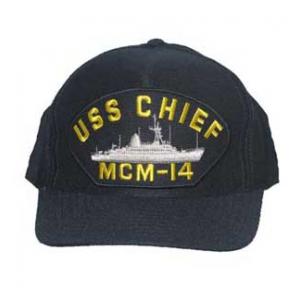 USS Chief MCM-14 Cap with Emblem (Dark Navy) (Direct Embroidered)