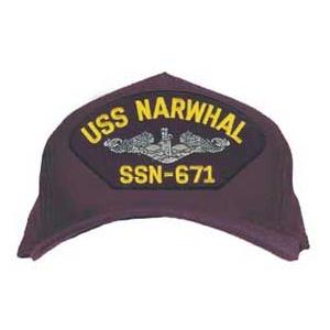 USS Narwhal SSN-671 Cap with Silver Emblem (Dark Navy) (Direct Embroidered)