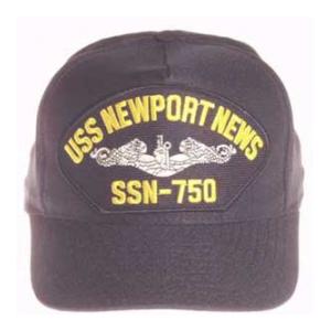 USS Newport News SSN-750 Cap with Silver Emblem (Dark Navy) (Direct Embroidered)