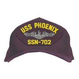 USS Phoenix SSN-702 Cap with Silver Emblem (Dark Navy) (Direct Embroidered)