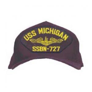 USS Michigan SSBN-727 Cap with Gold Emblem (Dark Navy) (Direct Embroidered)