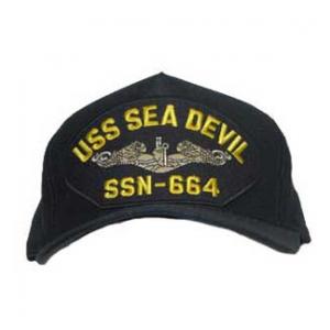 USS Sea Devil SSN-664 Cap with Silver Emblem (Dark Navy) (Direct Embroidered)
