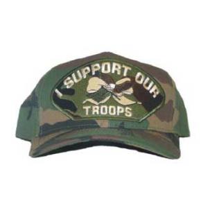 Support Our Troops Cap with Ribbon (Woodland Camo)