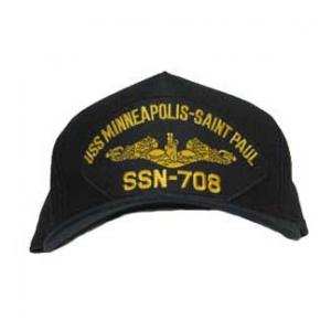 USS Minneapolis-Saint Paul SSN-708 Cap with Gold Emblem (Dark Navy) (Direct Embroidered)