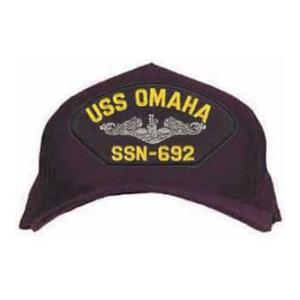 USS Omaha SSN-692 Cap with Silver Emblem (Dark Navy) (Direct Embroidered)