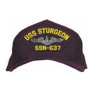 USS Sturgeon SSN-637 Cap with Silver Emblem (Dark Navy) (Direct Embroidered)