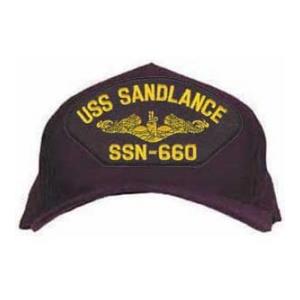USS Sandlance SSN-660 Cap with Gold Emblem (Dark Navy) (Direct Embroidered)