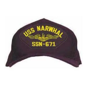 USS Narwhal SSN-671 Cap with Gold Emblem (Dark Navy) (Direct Embroidered)