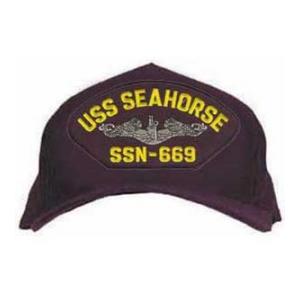 USS Seahorse SSN-669 Cap with Silver Emblem (Dark Navy) (Direct Embroidered)
