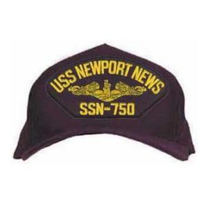 USS Newport News SSN-750 Cap with Gold Emblem (Dark Navy) (Direct Embroidered)