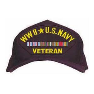 WWII Navy Veteran Cap with 3 Ribbons(Dark Navy Cap)(Direct Embroidered)